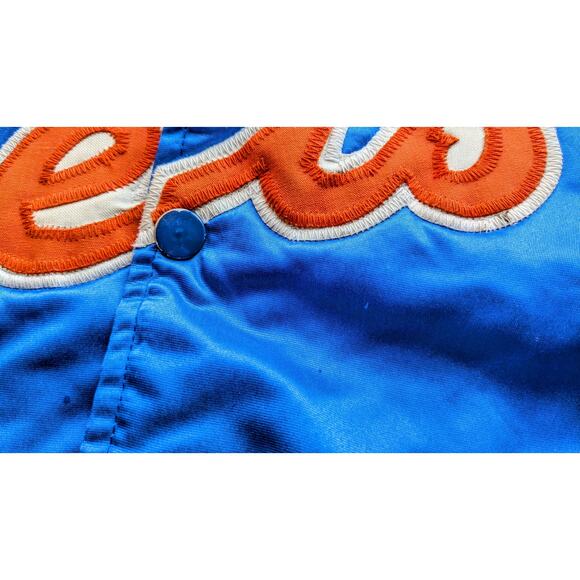 New York Mets 80s satin bomber Script jacket L blue orange MLB baseball vtg - Picture 5 of 7